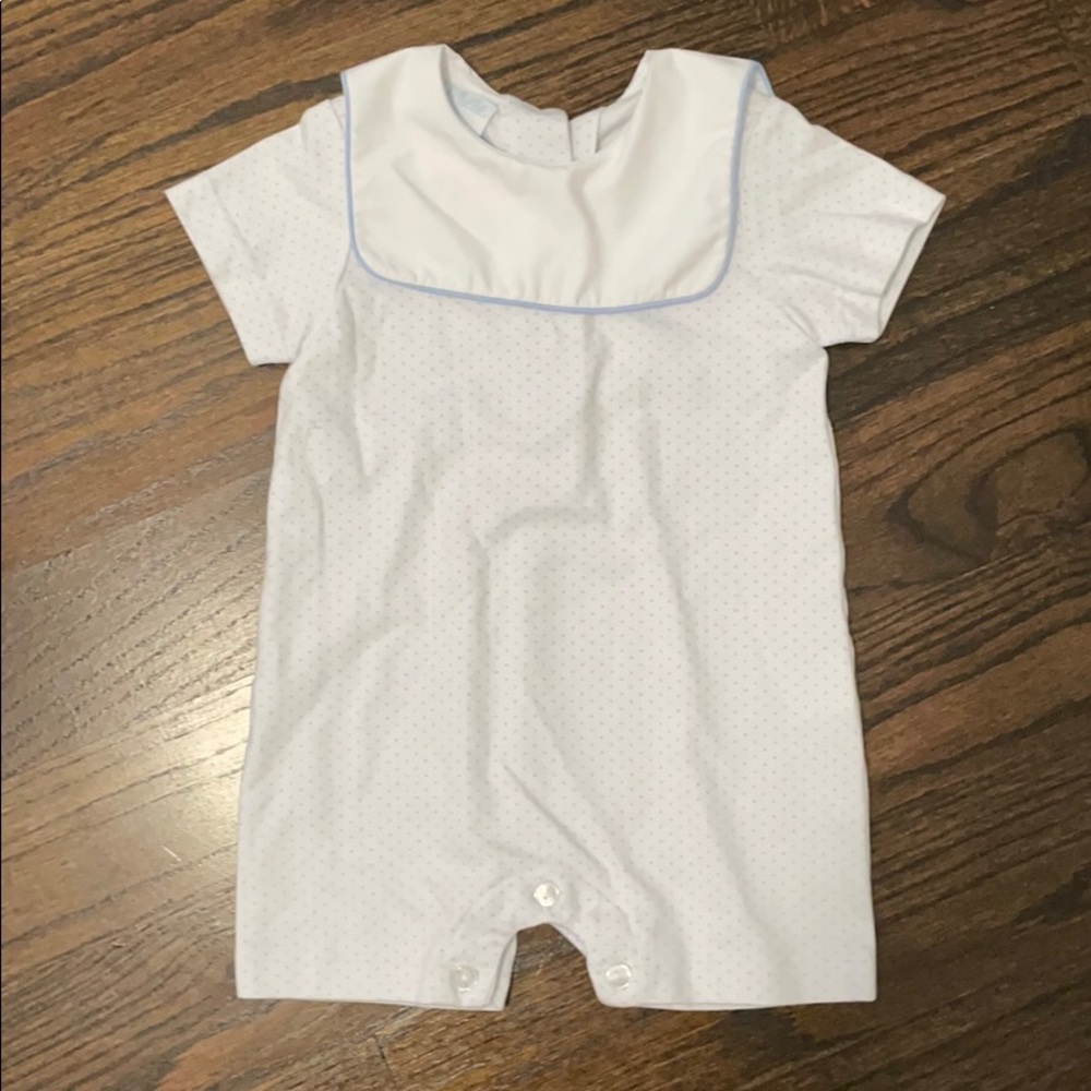 Petit Bébé Blue Polka Dot Collared Romper
